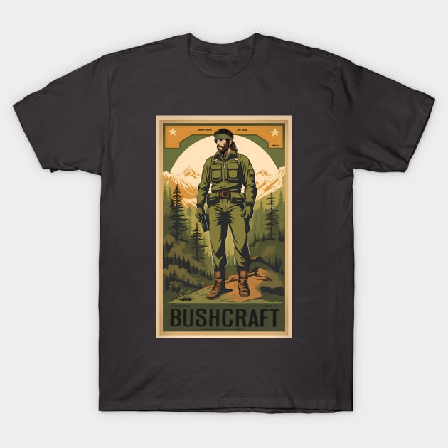 Naked Snake Bushcraft Manual with assistance of Joy Boss. Metal Gear retro T-Shirt by LazyBones